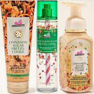 Bath Body Works Milk Bar Cinnamon Sugar Pretzel Cookie 3 Piece Body Care Set NEW